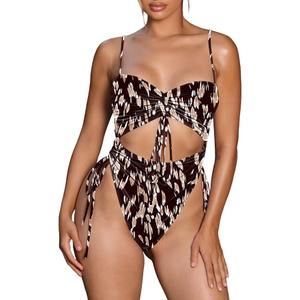 Viottiset Women's Cut Out Drawstring One Piece Swimsuit Cheeky High Cut Bathing Suit, L