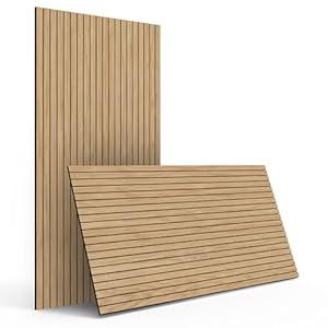 INNO STICKERS 4-Piece Wood Slat Wall Panel for Interior Wall Decor Noise Cancelling 47.2" x 23.6" Peel and Stick Acoustic Decorative 3D Sound Absorbing Wall Paneling, Natural Oak