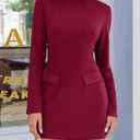 Cicy Bell Womens Long Sleeve Bodycon Dress Mock Neck Slim Fit Party Cocktail Fall Mini Blazer Dresses Burgundy