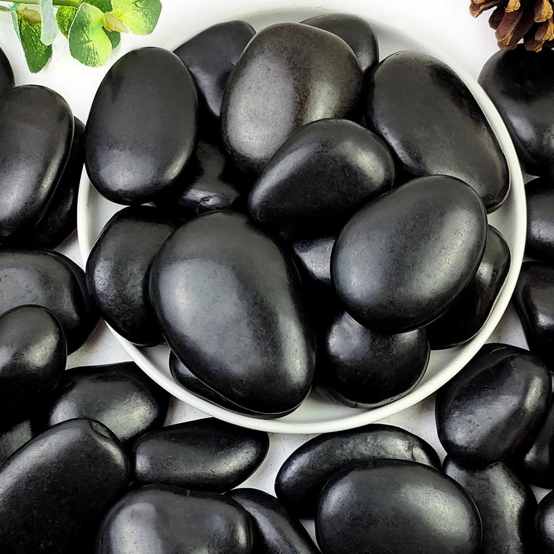 5lbs Black Pebbles for Plants, 2-3 Inch High Polished Natural Large River Rocks for Landscaping, Decorative Stones Vase Filler Fish Tank Aquariums Garden Outdoor and Indoor DIY