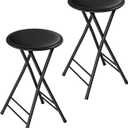 Lavish Home Set of 2 Counter Height Bar Stools  24-Inch Backless Folding Chairs with 225lb Capacity for Kitchen, Rec Room, or Game Room (Black)