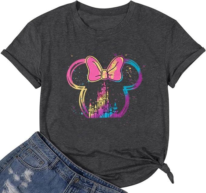 Magic Castle Shirt for Women Cute Magic Kingdom Graphic Print Holiday Vacation Weekend Tee Tops (S)