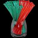 100-PCS Christmas Green and Red Glitter Plastic Swizzle Sticks, Crystal Cake Pops, Cocktail Coffee Drink Stirrers, Stir Sticks, 7.24 Inch