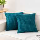 Aegero Pack of 2 Corduroy Decorative Throw Pillow Covers 18x18 Inch Soft Striped Pillow Covers Modern Farmhouse Home Decor for Sofa Living Room Couch Bed（Turquoise）