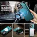 for iPhone 16 Pro Case Wallet Compatible with Magsafe, Slim PU Leather Flip RFID Blocking Card Holder Stand Shockproof Magnetic Women Men Wallet Phone Case Cover for iPhone 16 Pro, Blue Green
