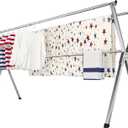 Clothes Drying Rack, Heavy-Duty Folding Laundry Drying Rack for Indoor Outdoor Use, 50.4-78.7" Extendable Stainless Steel, Space-Saving Design, Foldable Freestanding Airer