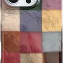 Aesthetic Colorful Checkered Phone Case for iPhone 15 6.1",Retro Trendy Pretty Gingham Cool Design Classy Mosaic Textured Glitter Protective Cover for iPhone 15 6.1 inch