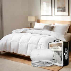 Hotel Suite Feather Down Comforter, Natural Fluffy Duvet Insert, Luxurious Hotel Collection Quilts, All Season Bedding Comforter, 100% Cotton CoverTwin Size, 68 x 88 Inch, White