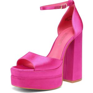 DREAM PAIRS High Heels Chunky Block Platform Heels for Women Ankle Strap Sexy Open Square Toe Heels Dressy Pumps Sandals (8, Hot Pink-satin)