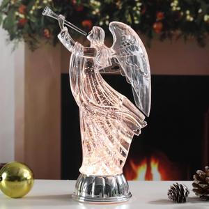 Christmas Acrylic Statue, Light up LED Angel Snow Globe Lamp with Violin Figurine, Battery Operated Home Table Deck Decor Ornament, Gifts for Mom Girl Angel Lovers 12"
