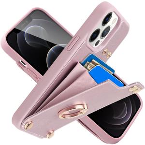 LAMEEKU for iPhone 12 Pro/iPhone 12 Wallet Case, Case with Card Holder Leather Cover 360Rotation Ring Kickstand Protective Bumper Designed for Women for Apple iPhone 12/ iPhone 12 Pro 6.1'' Rose Gold