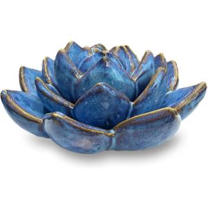 Ceramic Succulent Flowers Table Top with Stable Base, 3D Handmade Tablescape Decorative (Blue)