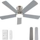 42 Inch Ceiling Fans with Lights and Remote - Brushed Nickel Flush Mount Ceiling Fan with Light Low Profile, 6 Speeds, Quiet DC, 3CCT Dimmable, Indoor Outdoor Ceiling Fans for Patios Bedroom