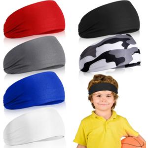 Deekin 6 Pcs Sweatbands for Kids Soccer Headbands Boys for Sports Breathable Sweat Wicking Headband for Kids Athletic Baseball Football Youth 5-15 Years Old (Colorful)