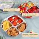 SHENLIU 6 Pack Stainless Steel Snack Containers with Lids, Reusable 4 Compartments Bento Boxes Snack Lunch Box Portion Control Plate for Divided Food Storage Container for Home Travel Camping