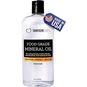 Thirteen Chefs Mineral Oil  8 oz Food Grade Conditioner for Wood Cutting Board, Countertop & Butcher Block, Lubricant for Knife or Meat Grinder  Safe USP Finish on Marble, Soapstone