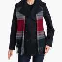 London Fog Double Breasted Peacoat With Scarf, Black, Size: S