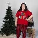 Merry and Bright Plus Size Shirt Women Chenille Patch Christmas Tops Holiday Shirt Women Embroidery Xmas Tee Tops (Red)
