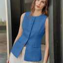 Tankaneo Womens Tweed Sleeveless Vest Crew Neck Button Down Fitted Blazer Vest Tops Work Casual Waistcoat (L)
