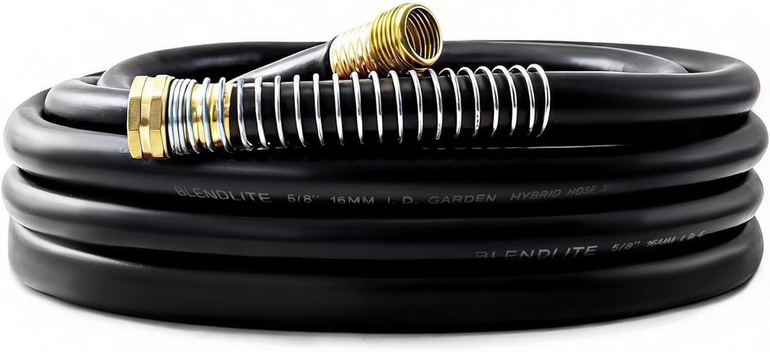 5/8" x 30ft Garden Hose, -40 To 190 Hot/Cold, Heavy Duty,Flexible, 300psi Working, 1000psi Burst, 3/4" Brass Fittings with Hose Protector Coil Spring for Outdoor,Yard, Farm (Black)