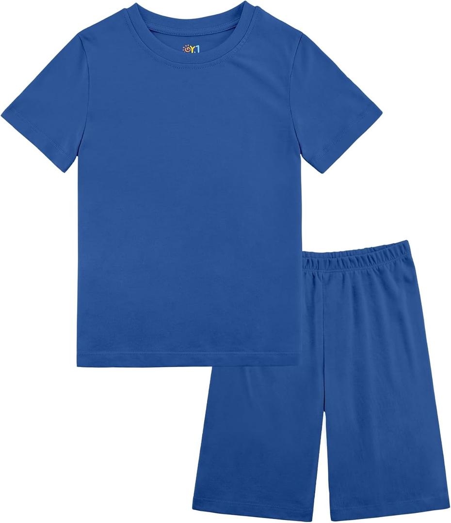 Boys Summer Outfits,Cotton Ultra-Soft T Shirt and Short Sets for Toddler Little Girl,2 Piece Kids Clothes Sets 18M-8Y (Blue)