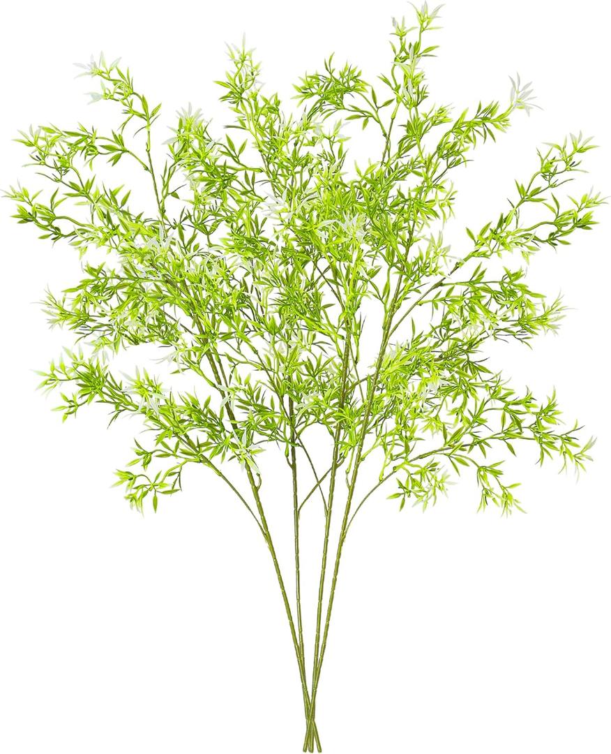 4PCS Artificial Long Greenery Stems 36.22" Faux Bamboo with Flowers Spring Plants Fake Leaves Branches for Summer Garden Shop Hotel Office Home Table Tall Vase Bouquet Accessories Dcor