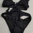 Women's Deep V Neck One Piece Swimsuit O-Ring Swimwear Sexy Cut Out Bathing Suit (Black)