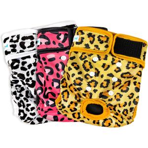 Paw Legend Washable Reusable Female Dog Period Diapers for Heat Doggie Puppy Diapers for Female Dogs (3 Pack, Leopard, Medium)