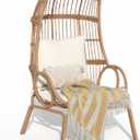 YITAHOME Outdoor Narrow Egg Chair Wicker, Patio Rattan Basket Chair with 370lbs Capacity Indoor Egg Chairs with Stand & Cushion Cocoon Chair for Bedroom, Patio, Balcony - Beige