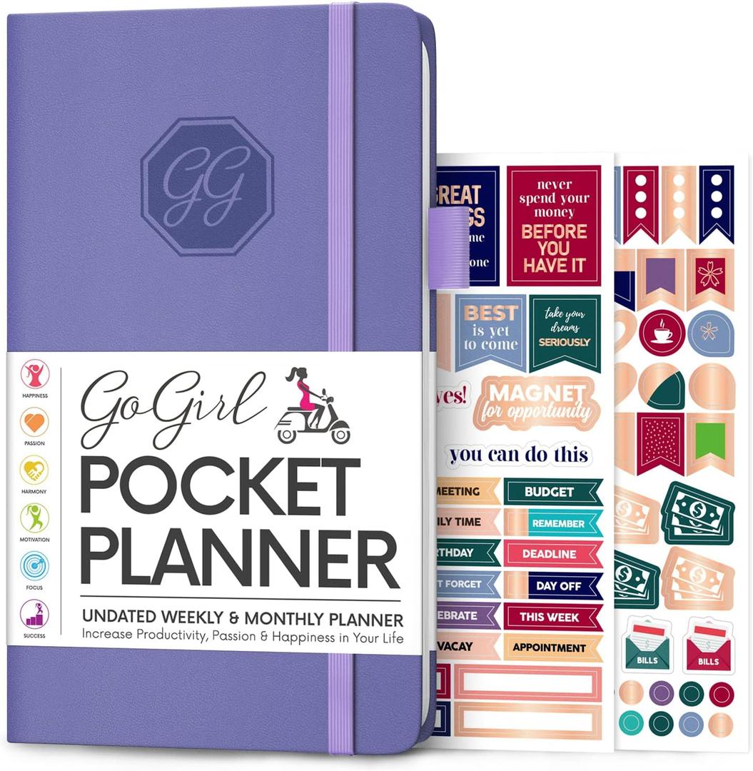 GoGirl Planner and Organizer for Women  Pocket Weekly Planner, Goals Journal & Agenda for Time Management & Productivity. Undated (Lavender) (Pocket (3.5'' x 6.2''))