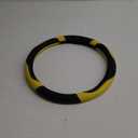Leather Steering Wheel Cover, Breathable, Anti Slip & Odor Free, Black and Yellow (Round-Middle[14.5''-15''])