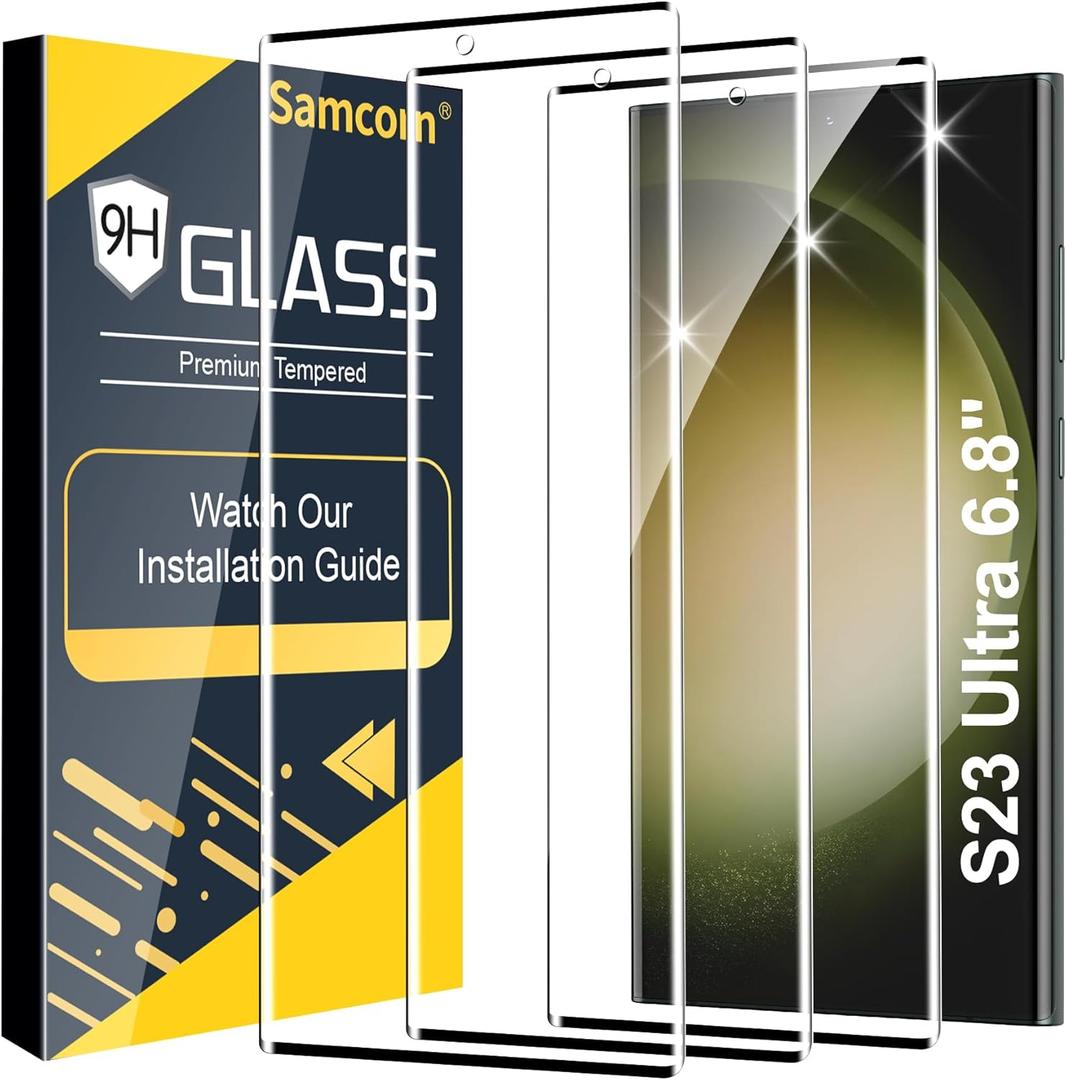 3 Pack Galaxy S23 Ultra Screen Protector, HD Clear Tempered Glass, Fingerprint Unlock, 3D Curved, Scratch Resistant, No Bubble for Samsung Galaxy S23 Ultra 5G Glass Screen Protector