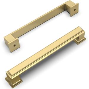 Amerdeco 10 Pack Brushed Gold Cabinet Pulls 5 Inch Hole Center Drawer Pulls Cabinet Hardware Solid Kitchen Cabinet Handles for Bathroom Drawer Pulls Dresser Pulls ZH0001 (5"/128MM Hole Center)