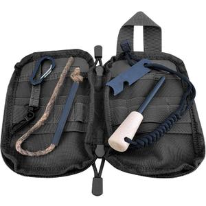 Fire Starter Survival Kit, Larger Ferro Rod with Striker Lanyard 3in Long Flint and Steel, 13.8in Wick Hemp Cord, Multifunctional Bag