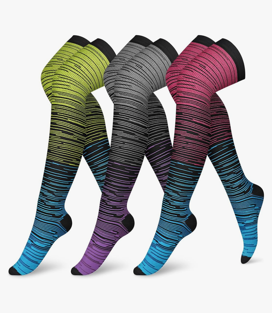 CHARMKING Compression Socks (3 Pairs) Knee High Compression Sock for Women & Men Stockings for Running, Cycling,Athletic, L/XL