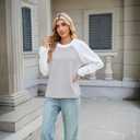 Quatrefox Womens Sweatshirt Long Sleeve Color Block Sweater Patchwork Sweatshirts Fall Casual Crewneck Pullover Tunic Tops 2025 Grey+White XL (XL)