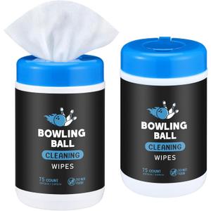 2 Bottles Bowling Ball Cleaner Wipes Each 75 Count Wipe Off Ball Accessories Cleaning Cloth for Oil, Dirt, Grime, Scuff Resealable Pouch Quick Convenient Hygienic Cleaning