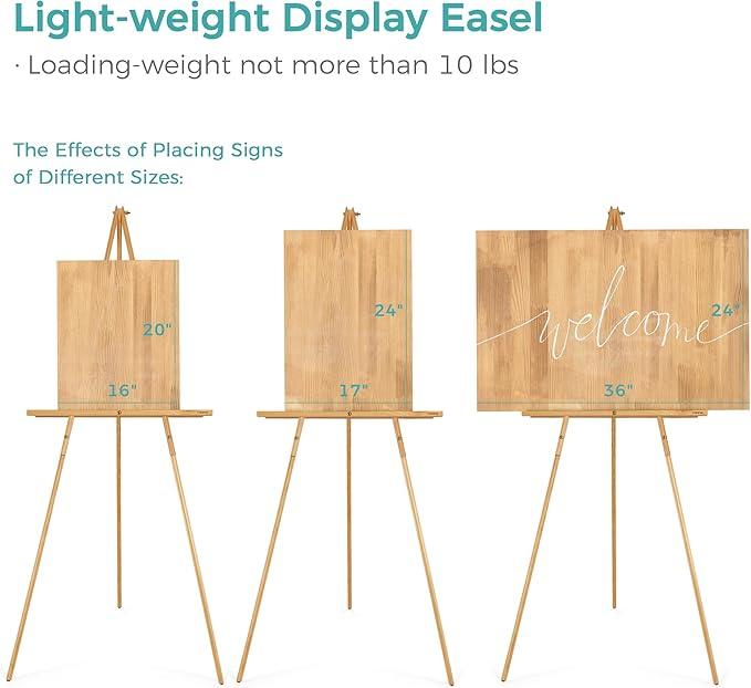 VISWIN 3 Pcs Upgraded 63" Wooden Easel Stand for Sign, Tripod Easel for Wedding Sign Stand, Welcome Board, Poster, Picture, Canvas Art Easel Floor with Tray for Display & Painting - Natural