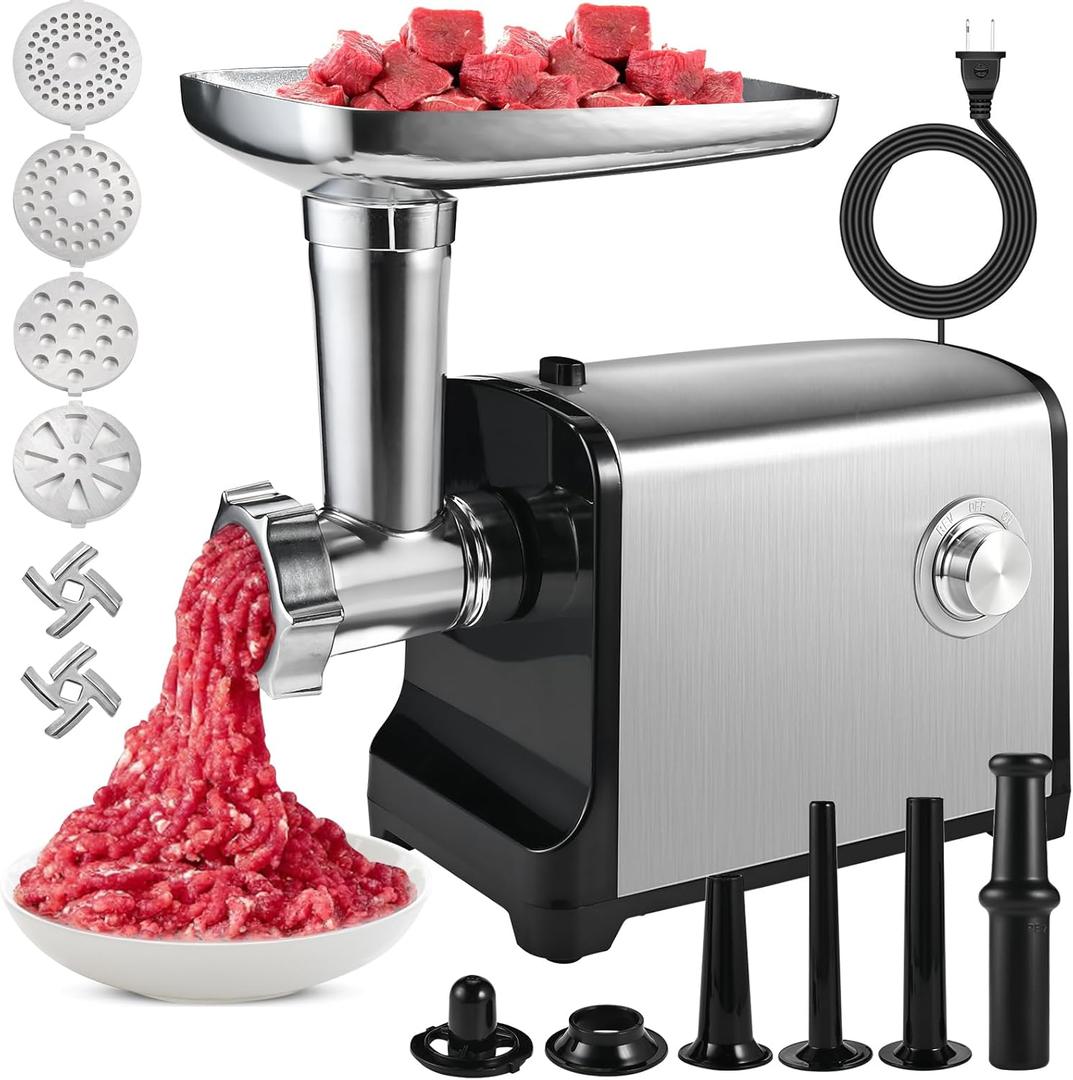 Electric Meat Grinder, [3200W Max] Meat Grinder Heavy Duty for Home Use, Sausage Stuffer with 2 Blades, 4 Grinding Plates, 3 Sausage Tubes, Kibbe Kit, Stainless Steel (Black)