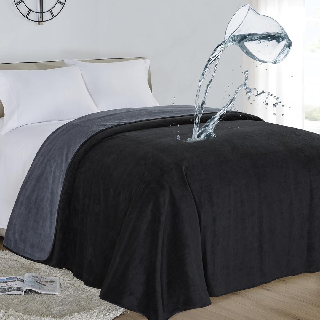 Softan Waterproof 100% Leak Proof Blanket for Baby Adults Pets Dogs Cats,Pee Proof,3 Layer Protector for Bed,Sofa and Couch,King/Queen:90 ,Charcoal | Black,Reversible Lightweight