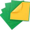 Peel-and-Stick Baseplates, Self Adhesive Building Brick Plates, Compatible with All Major Brands - 4 Pack (10" x 10") (Green)