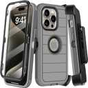 for iPhone 15 Pro Max Case with Belt Clip Holster, Built-in Screen Protector, Heavy Duty Shockproof Drop Protection Military Grade 3 Layers Rugged Phone Cover with Kickstand for Apple 15 ProMax (Gray)