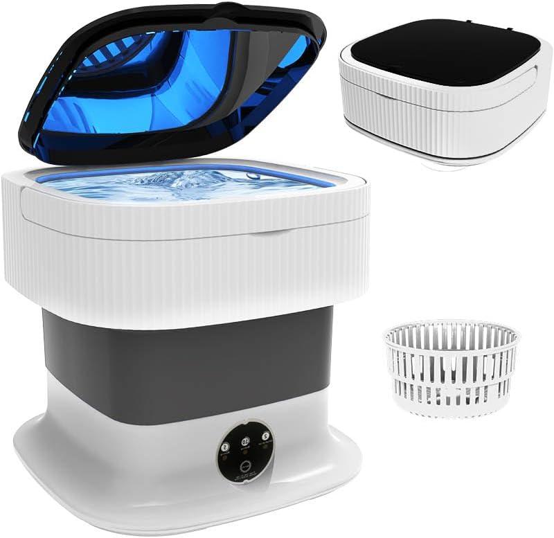 Portable Washing Machine, 15L Foldable Mini Washer & Spin Dryer, Collapible Compact Washer, Small Folding Laundry Washing Machine, Socks, Baby Clothes, Underwear, Dorm, Camping, Apartment, RV, Grey
