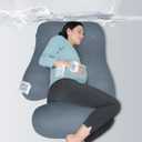 MOON PARK Pregnancy Pillows for Sleeping - U Shaped Full Body Maternity Pillow with Removable Cover - Support for Back, Legs, Belly, HIPS - 65 Inch - Grey - Cooling Cover