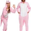 Funziez! Slim Fit Adult Onesie - Animal Halloween Costume - Plush Fruit One Piece Cosplay Suit for Women and Men (X-Large, Pink Dinosaur)