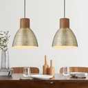ELYONA 2 Pack Hammered Pendant Light Fixtures, 10.2" Vintage Metal Solid Wood Hanging Bar Lamp, Mid Century Antique Gold Pendant Lights for Kitchen Island, Farmhouse, Dining Room, Brushed Brass (Medium, Brass - 2 Pack)