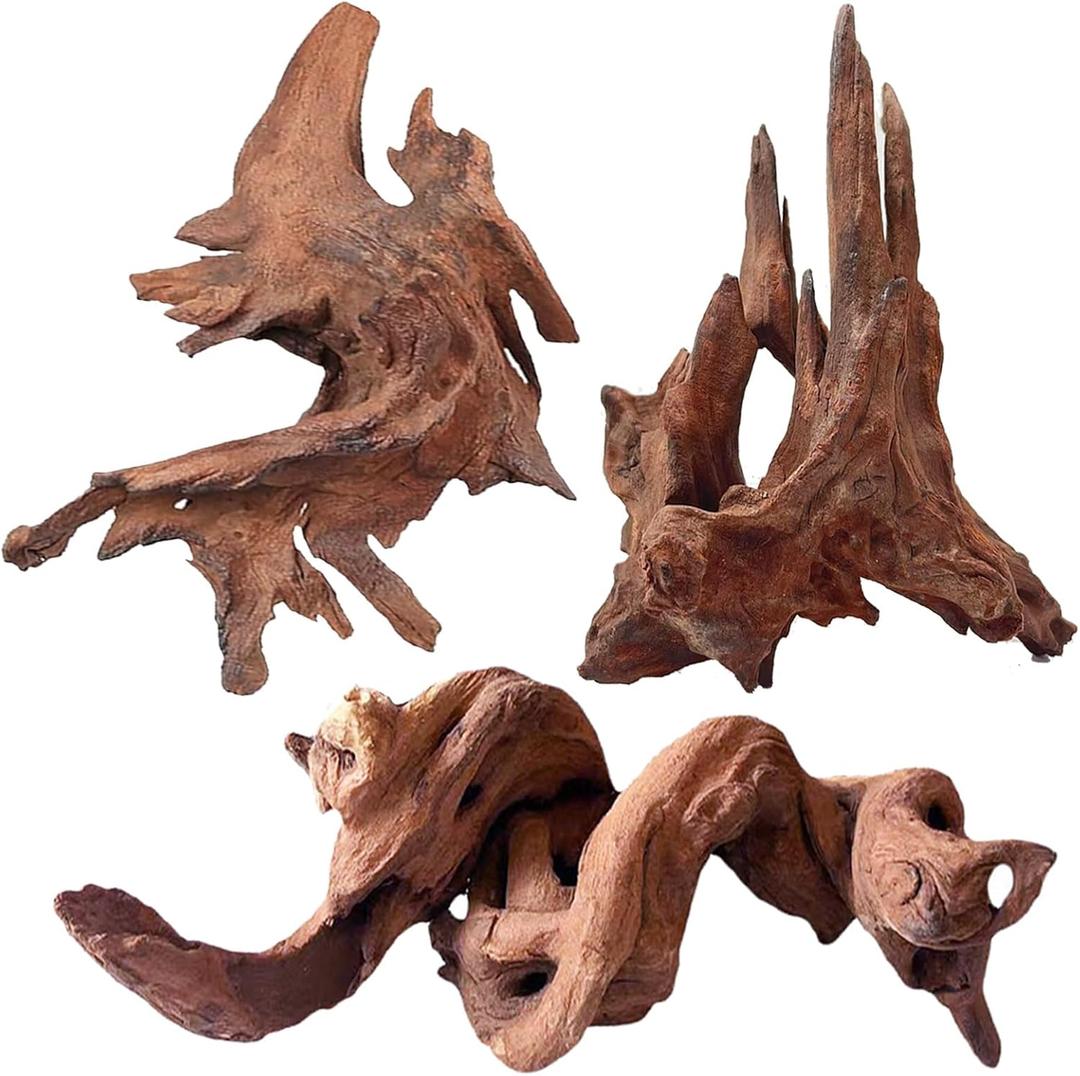 Natural Aquarium Driftwood for Fish Tanks & Reptile Terrariums  Safe Fish Tank Decorations, Unique Twisted Branches 3-Piece 7-11 Inch Low Tannin, Easy to Sink
