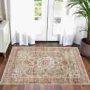 Washable 2x3 Entryway Area Rug: Vintage Non-Slip Backing Rugs for Kitchen Bathroom Water Resistant Carpet for Bedroom Soft Low Pile Front Door Mat for Dining Room 2x3 Brown/Orange