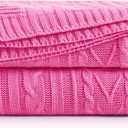 Aormenzy Hot Pink Cable Knit Throw Blankets for Couch Bed Sofa, Acrylic Knitted Blanket, Soft Cozy Throw Blanket, 50" x 60"