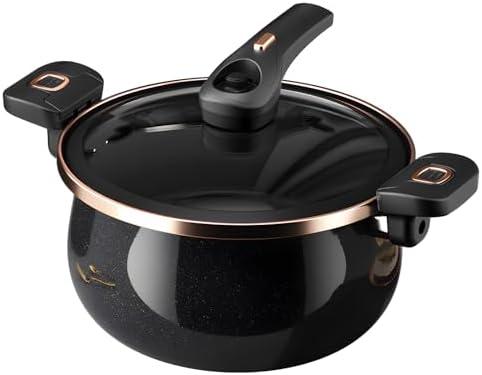 Nonstick Ceramic Coated Sauce Pan with Lid Black Crock Pot with Twist & Lock Handles, Micro Pressure Cooker Versatile Cookware for Stovetops, PFOA-Free Toxin-Free, Easy to Clean (BLACK, 7.5Quarts)